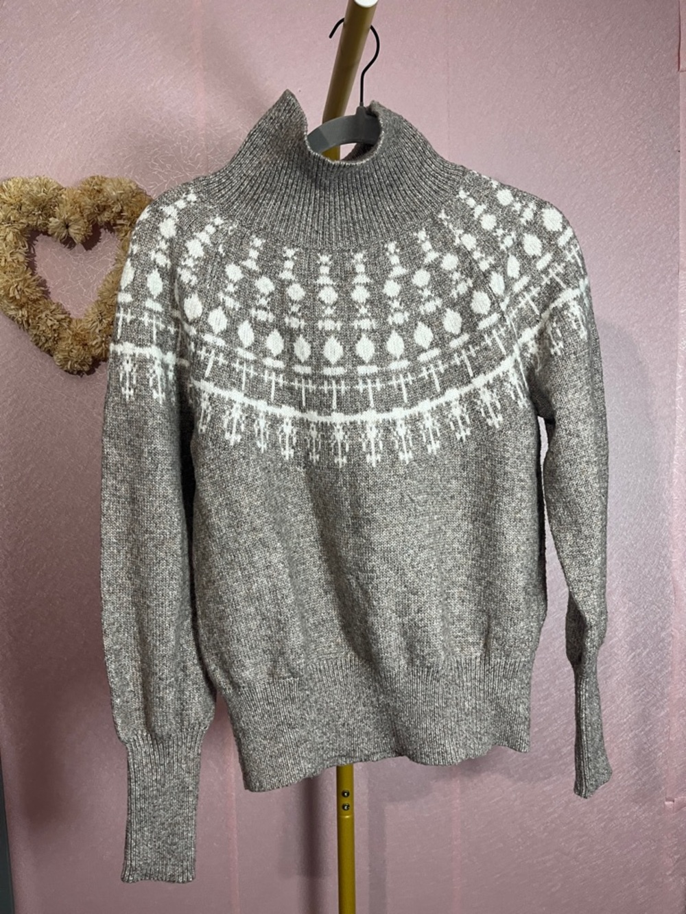 Cozy Heather Gray Fair Isle Turtleneck Sweater - Picture 2 of 4